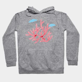 Pink coral and blue fish in the ocean Hoodie